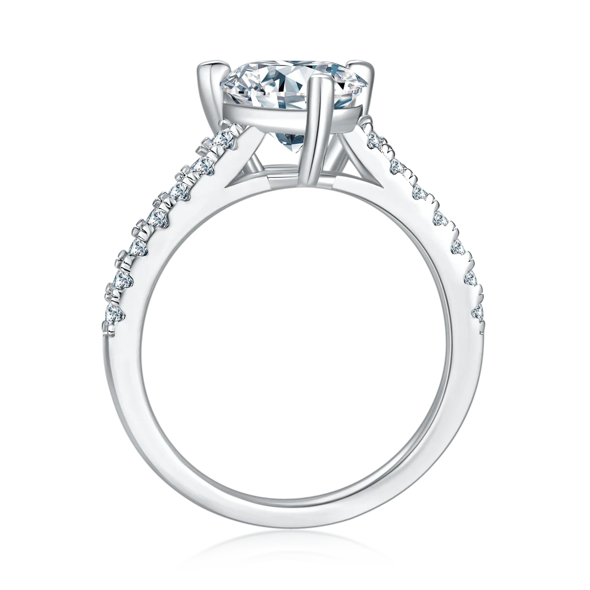 Micro-Pavé Heart S925 White-Gold-Plated Silver Moissanite Wedding Band Women's Ring 2.0ct D
