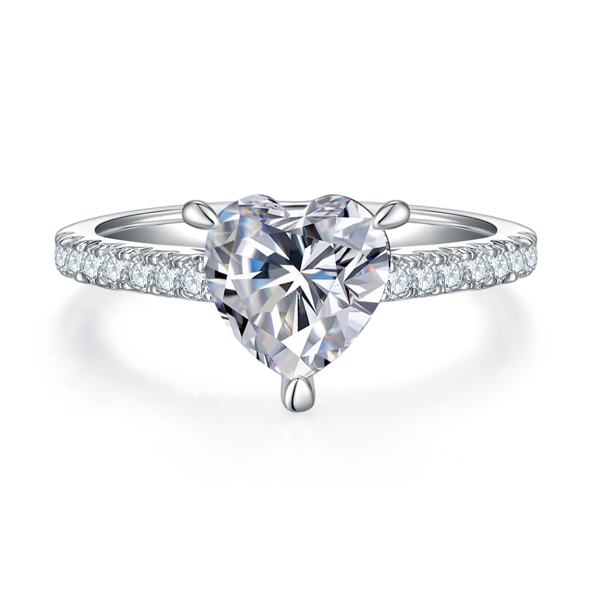 Micro-Pavé Heart S925 White-Gold-Plated Silver Moissanite Wedding Band Women's Ring 2.0ct D