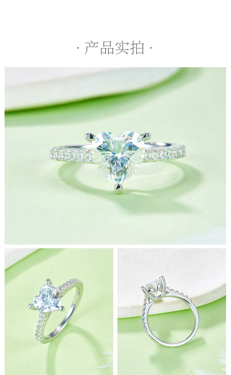 Micro-Pavé Heart S925 White-Gold-Plated Silver Moissanite Wedding Band Women