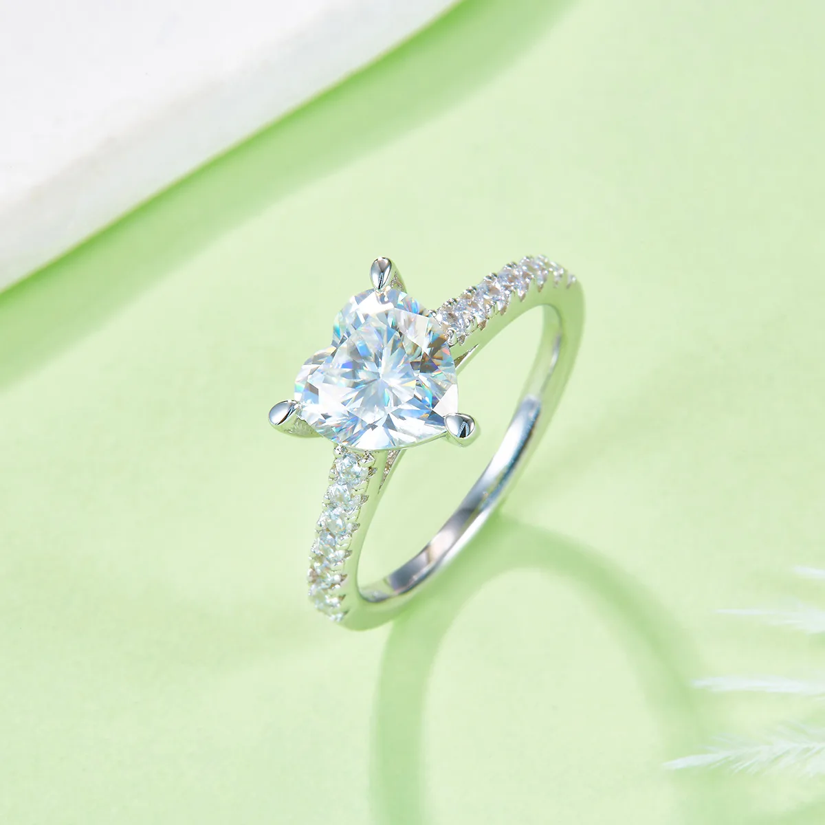 Micro-Pavé Heart S925 White-Gold-Plated Silver Moissanite Wedding Band Women's Ring 2.0ct D