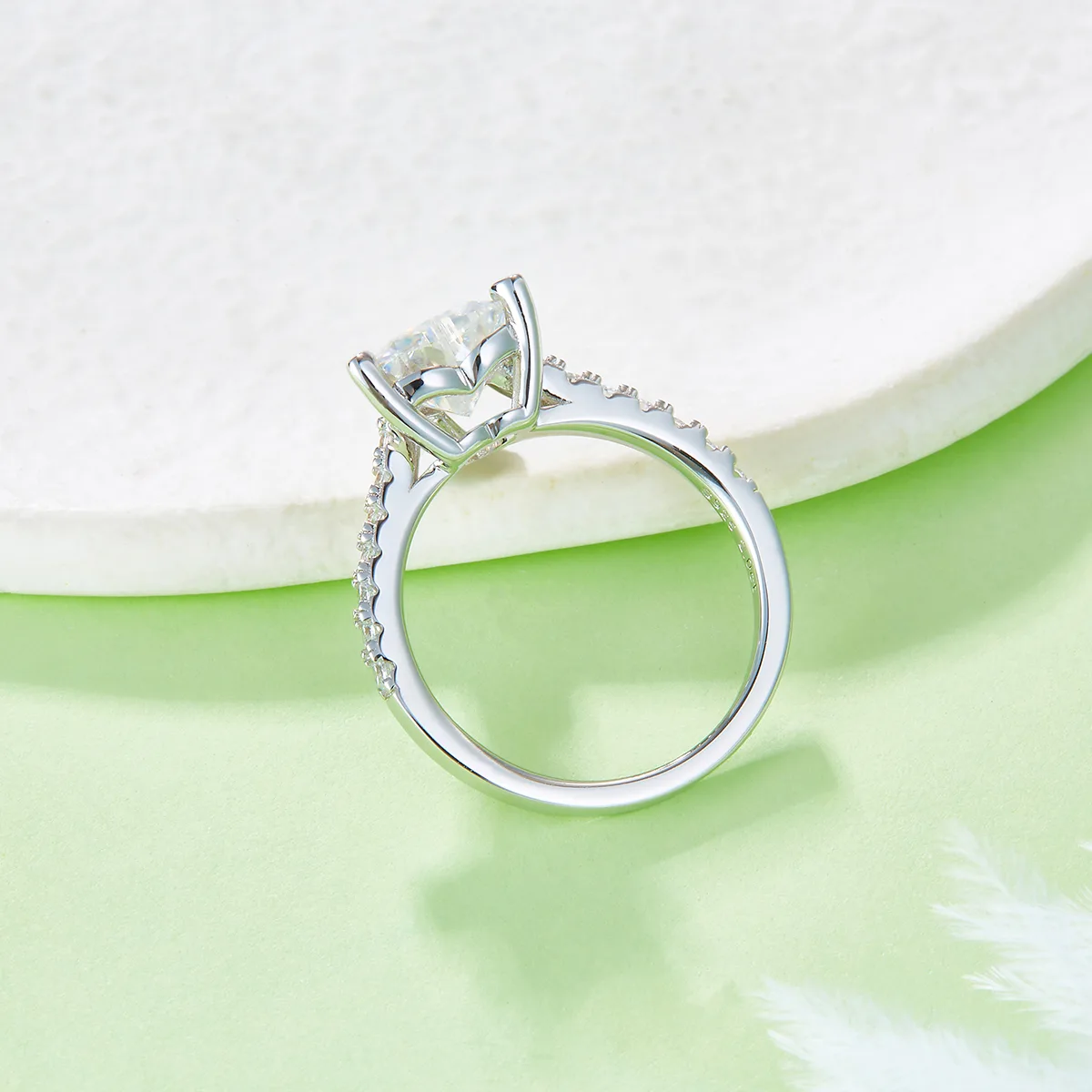 Micro-Pavé Heart S925 White-Gold-Plated Silver Moissanite Wedding Band Women's Ring 2.0ct D