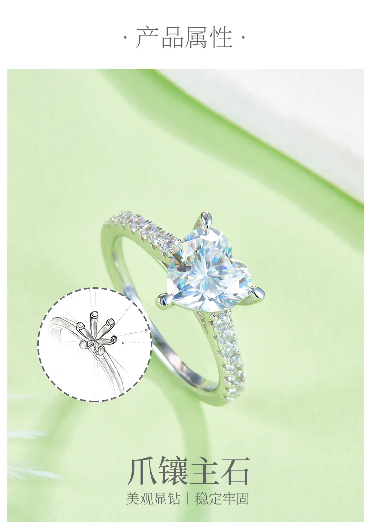Micro-Pavé Heart S925 White-Gold-Plated Silver Moissanite Wedding Band Women