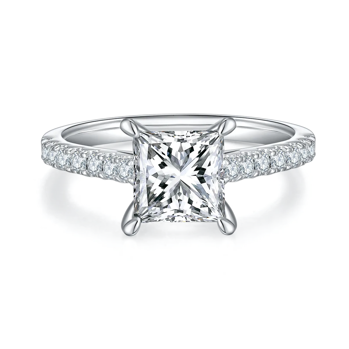 Micro-Pavé Square S925 White-Gold-Plated Silver Moissanite Proposal Ring Women's Ring 2.0ct D