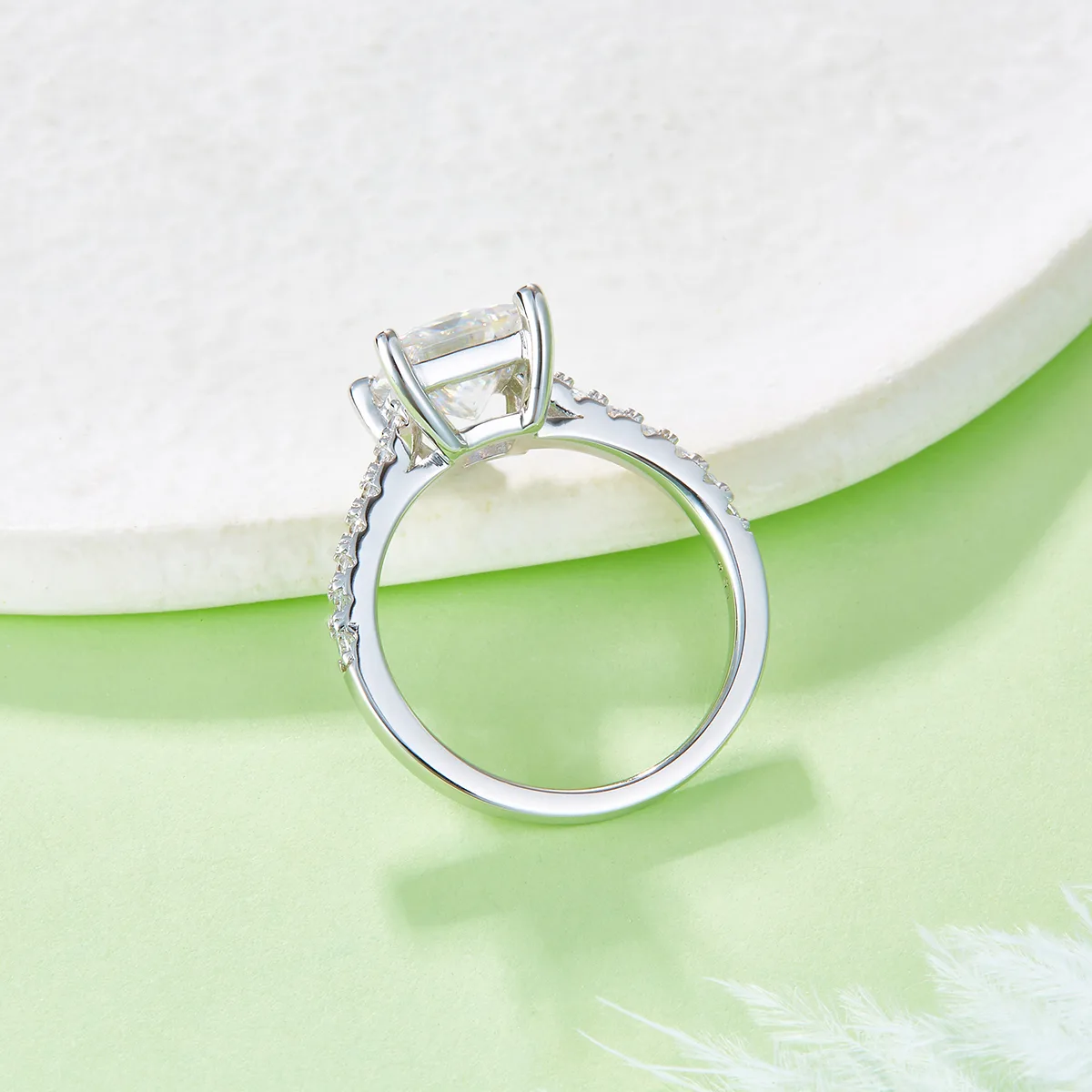 Micro-Pavé Square S925 White-Gold-Plated Silver Moissanite Proposal Ring Women's Ring 2.0ct D