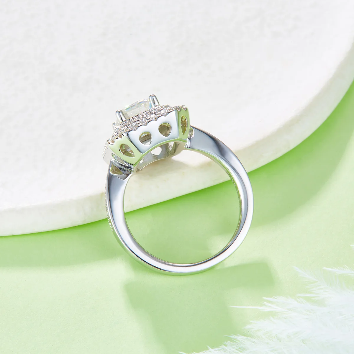 Luxury Pavé Rectangle S925 White-Gold-Plated Silver Moissanite Wedding Band Women's Ring 2.0ct D