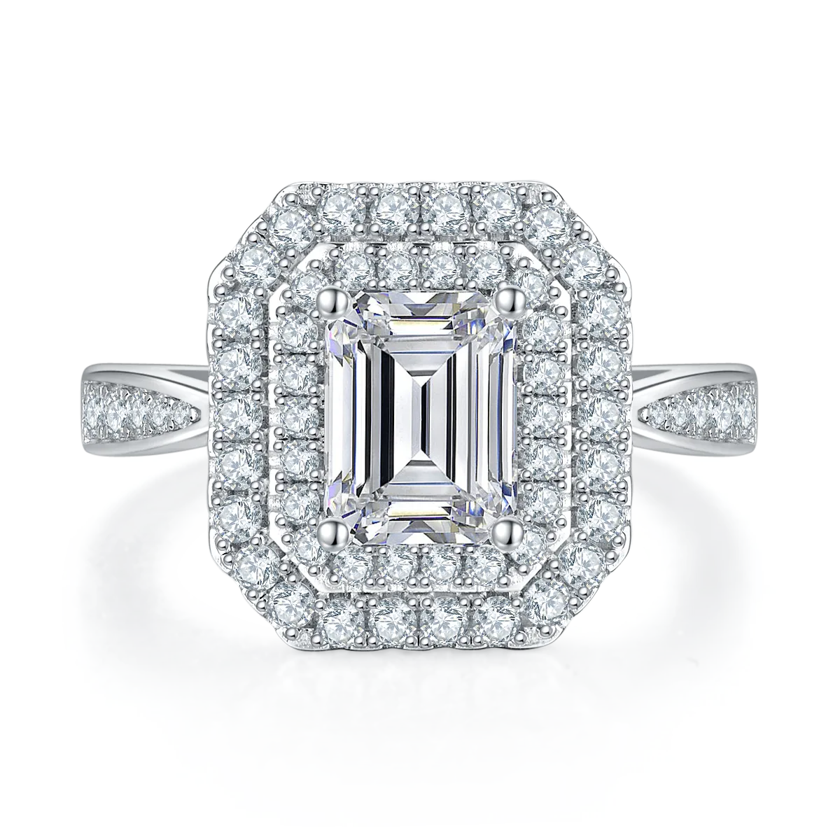 Luxury Pavé Rectangle S925 White-Gold-Plated Silver Moissanite Wedding Band Women's Ring 2.0ct D