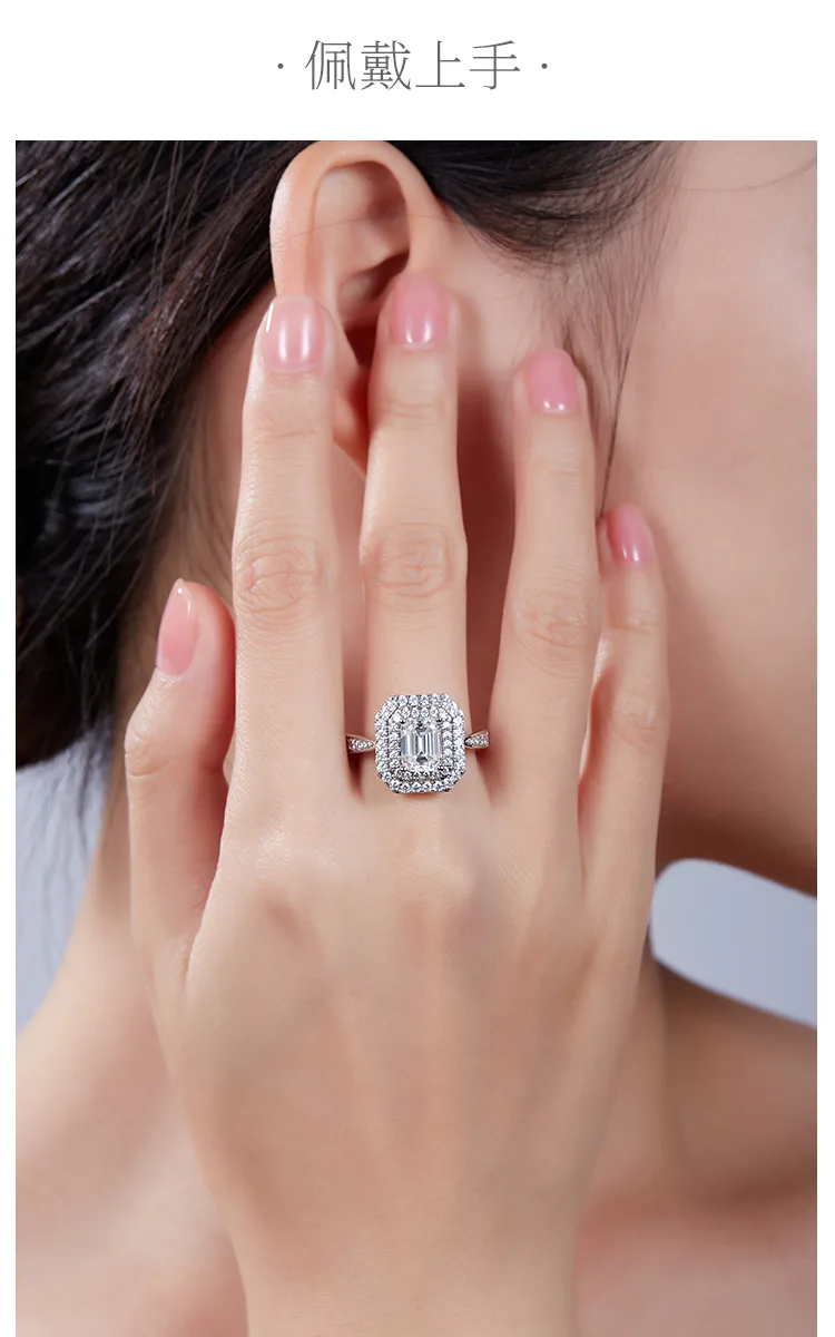Luxury Pavé Rectangle S925 White-Gold-Plated Silver Moissanite Wedding Band Wome