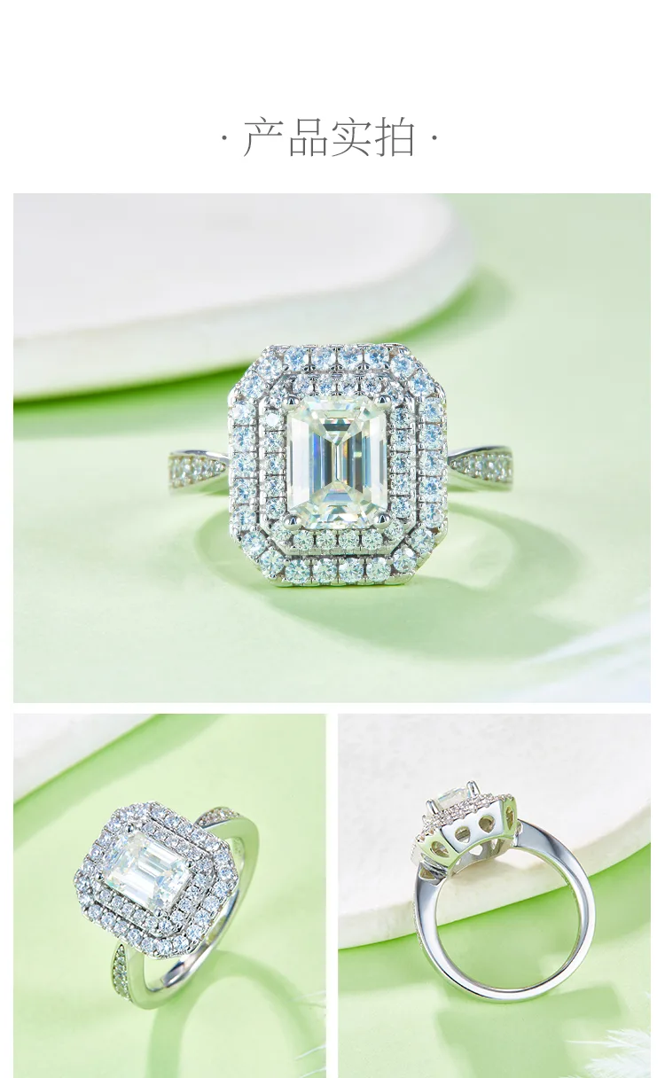 Luxury Pavé Rectangle S925 White-Gold-Plated Silver Moissanite Wedding Band Wome