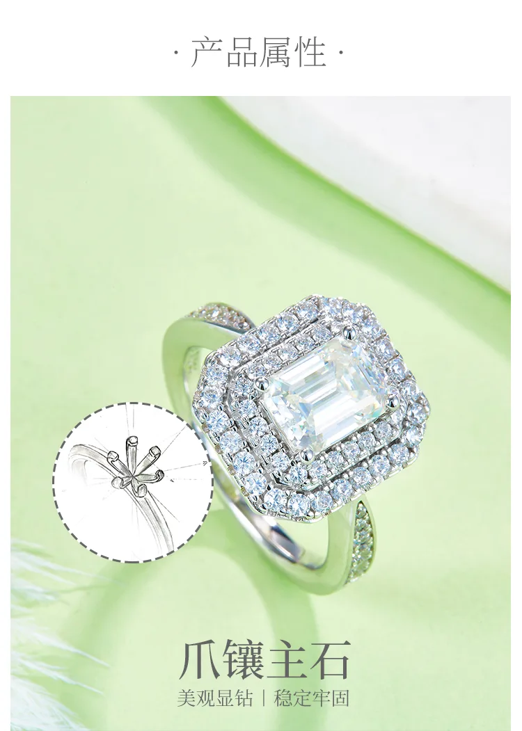 Luxury Pavé Rectangle S925 White-Gold-Plated Silver Moissanite Wedding Band Wome