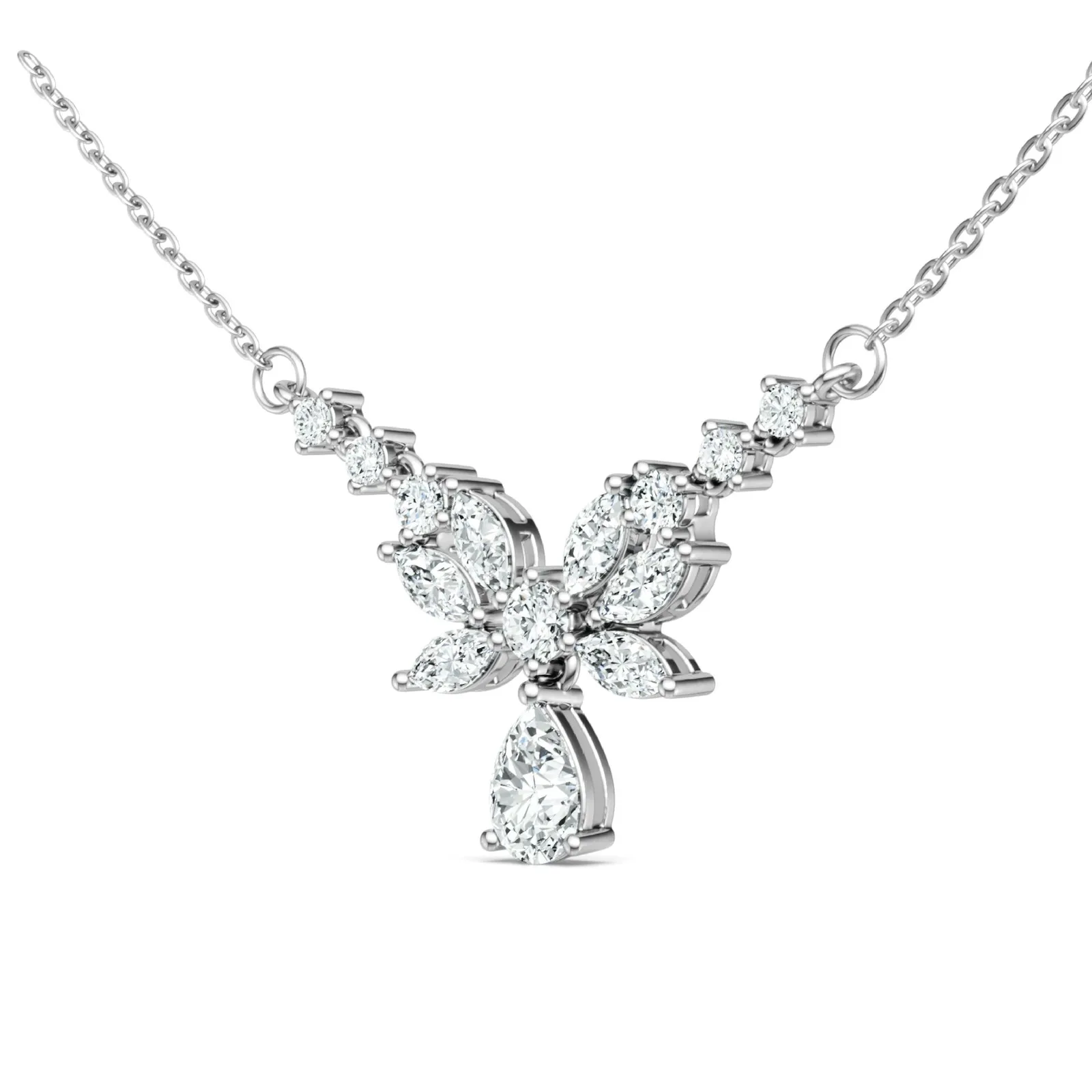N16328 S925 Silver 18K White Gold Teardrop Moissanite Cluster Light Luxury Collarbone Chain 3.44ct