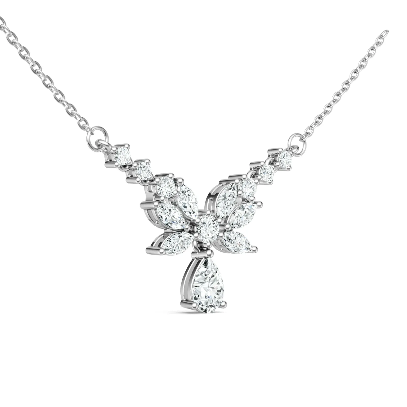 N16328 S925 Silver 18K White Gold Teardrop Moissanite Cluster Light Luxury Collarbone Chain 3.44ct