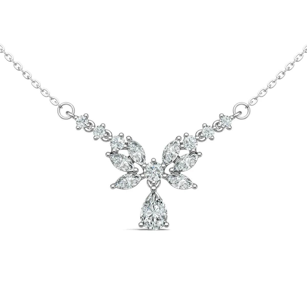 N16328 S925 Silver 18K White Gold Teardrop Moissanite Cluster Light Luxury Collarbone Chain 3.44ct