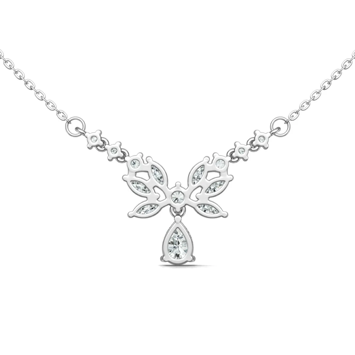 N16328 S925 Silver 18K White Gold Teardrop Moissanite Cluster Light Luxury Collarbone Chain 3.44ct