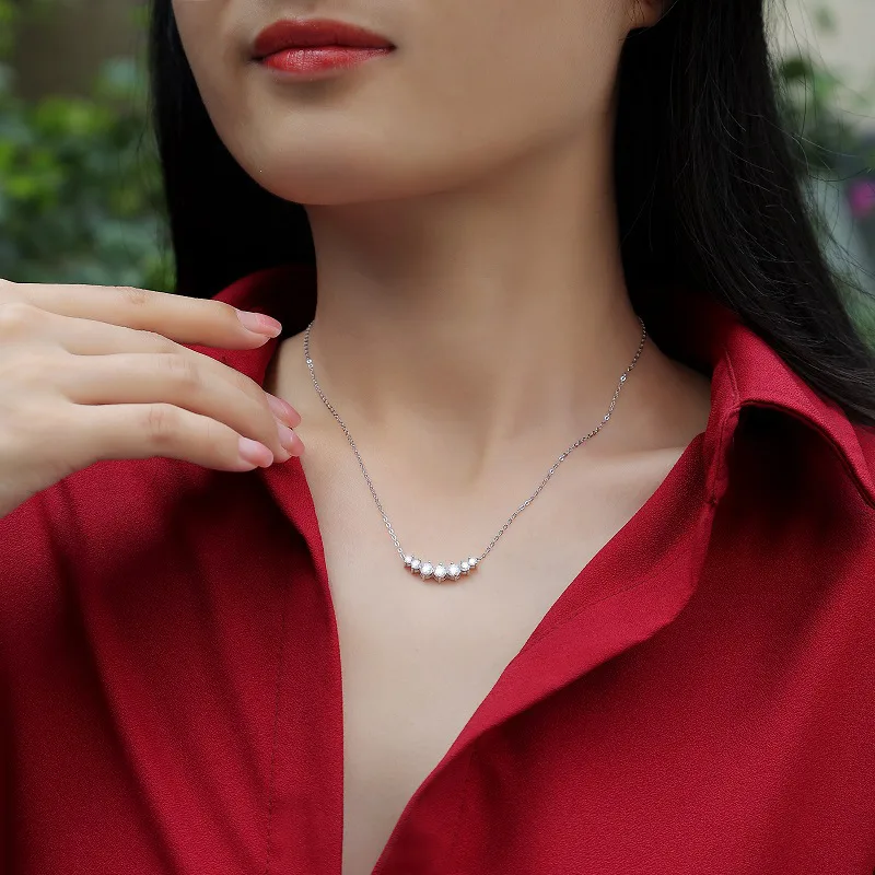 N12933 S925 Silver 18K White Gold Moissanite Sparkling Brilliant Collarbone Chain 1.23ct