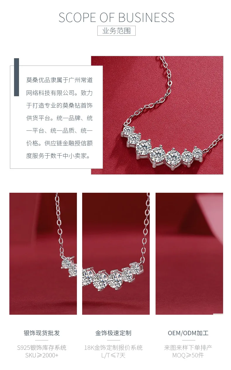 N12933 S925 Silver 18K White Gold Moissanite Sparkling Brilliant Collarbone Chai