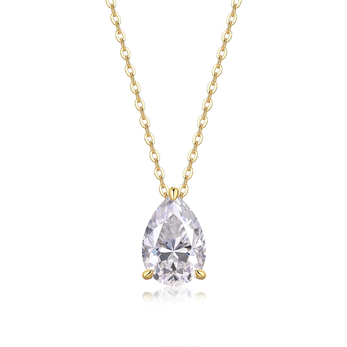 P15166 S925 Silver 18K Yellow Gold Pear Moissanite Light Luxury Necklace
