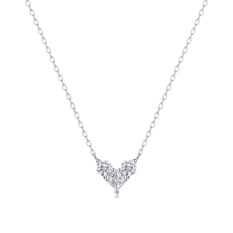 N13103 S925 Silver 18K White Gold Moissanite Heart Necklace 1.0ct