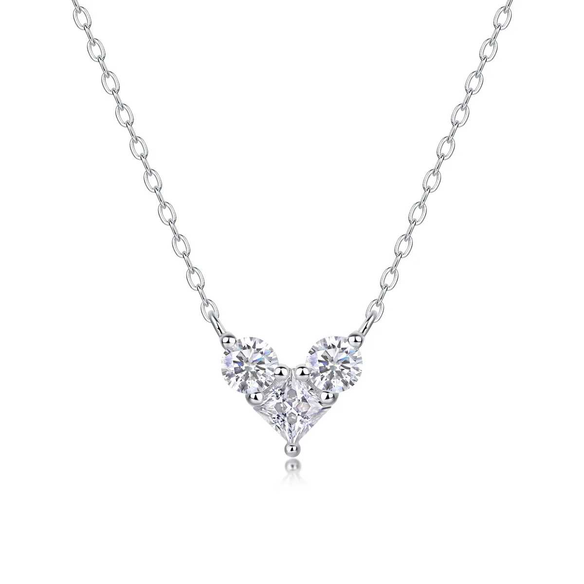 N13103 S925 Silver 18K White Gold Moissanite Heart Necklace 1.0ct