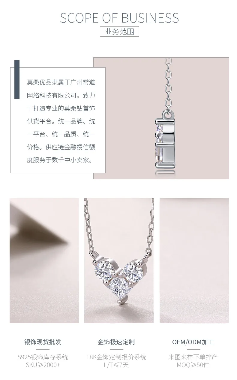N13103 S925 Silver 18K White Gold Moissanite Heart Necklace 1.0ct detail 3
