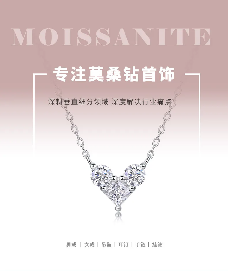 N13103 S925 Silver 18K White Gold Moissanite Heart Necklace 1.0ct detail 1