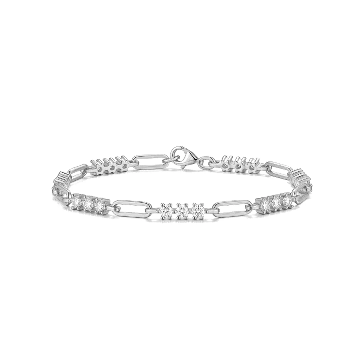 L15551 S925 Silver 18K White Gold Moissanite Minimalist Geometric Ring Clasp Bracelet 2.1ct