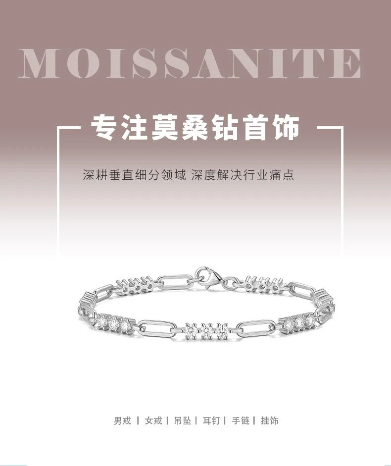 L15551 S925 Silver 18K White Gold Moissanite Minimalist Geometric Ring Clasp Bra