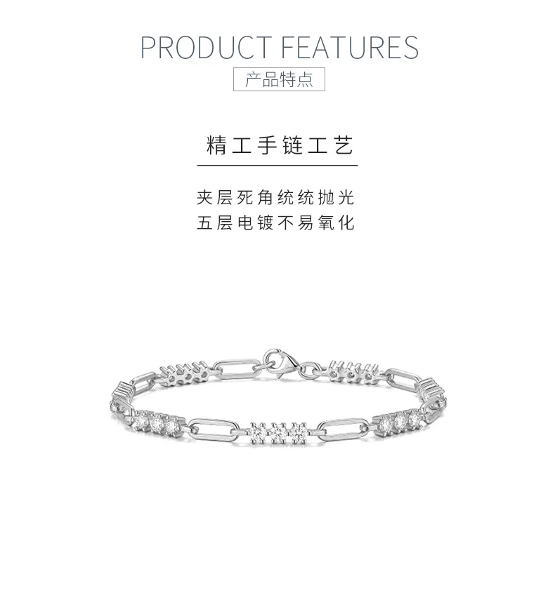 L15551 S925 Silver 18K White Gold Moissanite Minimalist Geometric Ring Clasp Bra