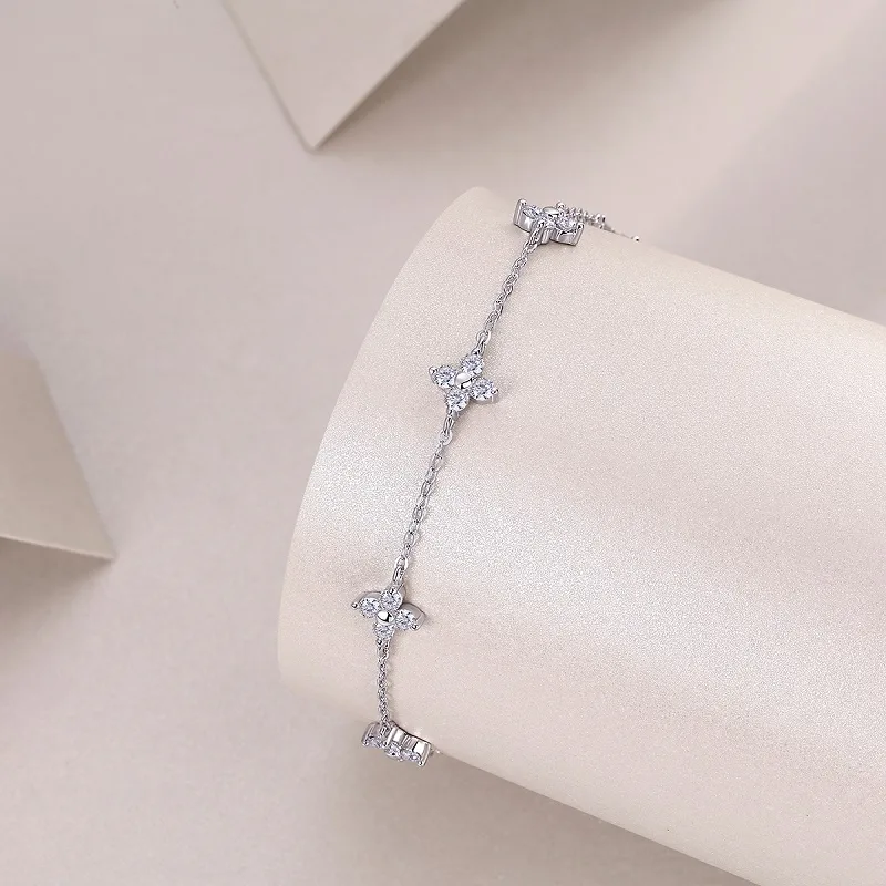 L13989 S925 Silver 18K White Gold Moissanite Four-Leaf Clover 0.6ct