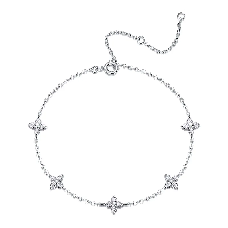 L13989 S925 Silver 18K White Gold Moissanite Four-Leaf Clover 0.6ct