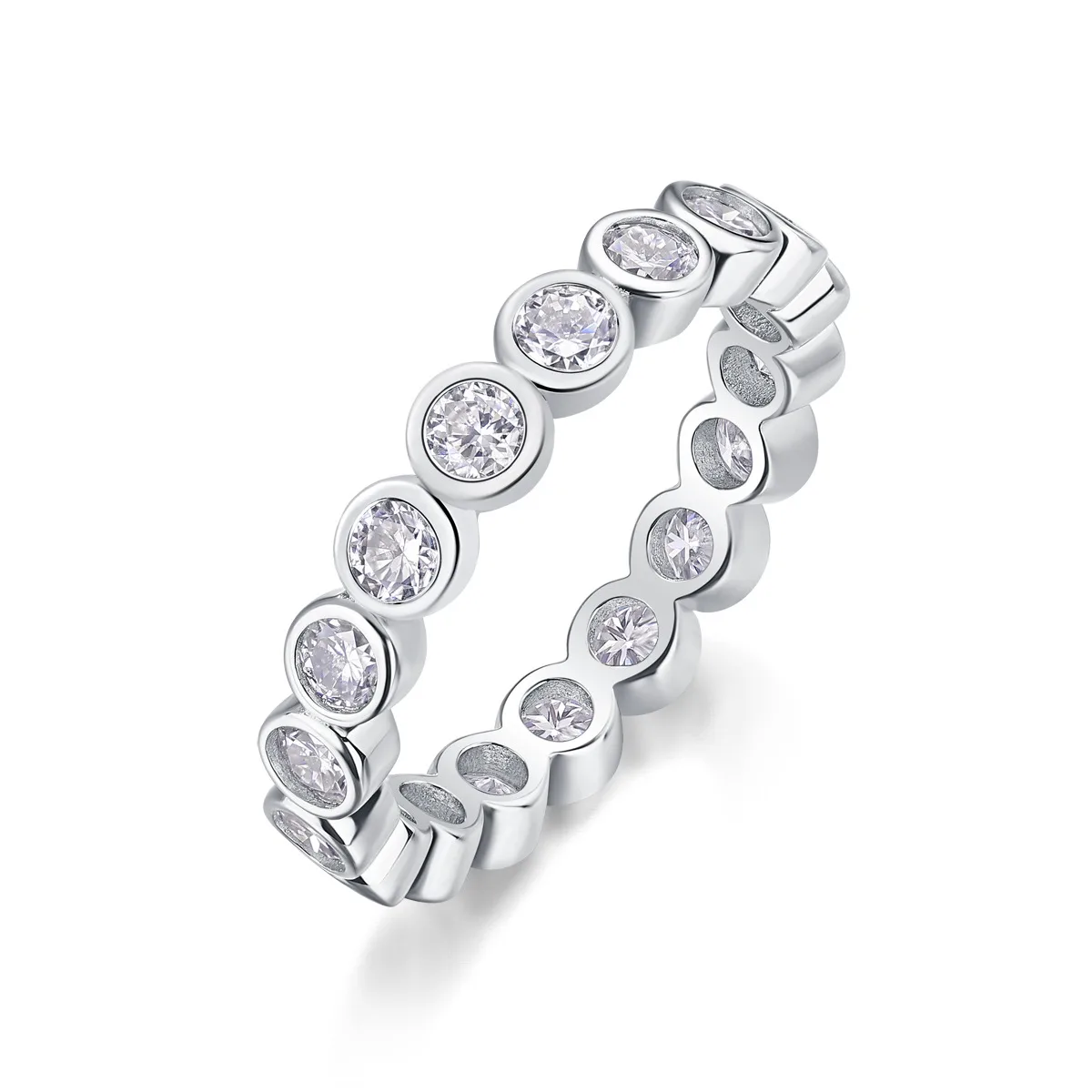 R13125-3.0 S925 Silver 18K White Gold Full Pavé Moissanite Confession Ring 1.8ct
