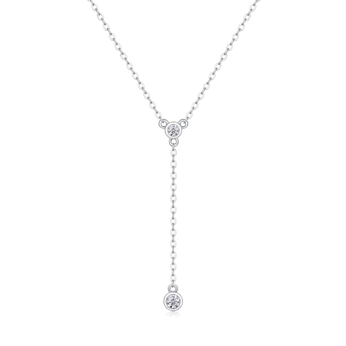 N13450 S925 Silver 18K White Gold Small Bubble Moissanite Y Necklace 0.16ct