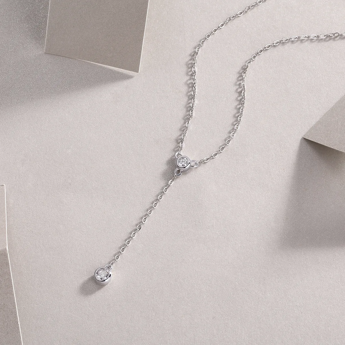 N13450 S925 Silver 18K White Gold Small Bubble Moissanite Y Necklace 0.16ct