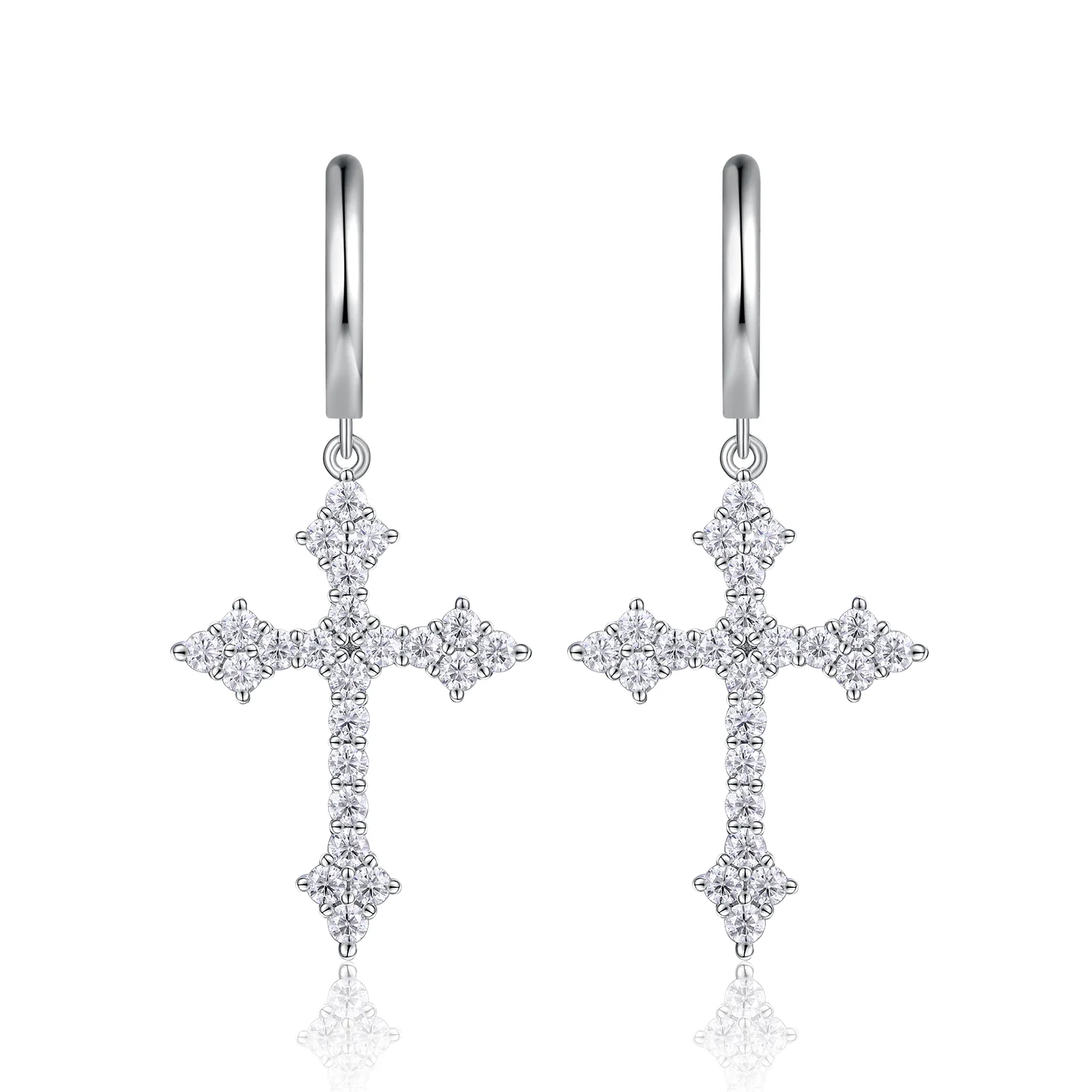 E15379 S925 Silver 18K White Gold Moissanite Cross Earrings 1.38ct