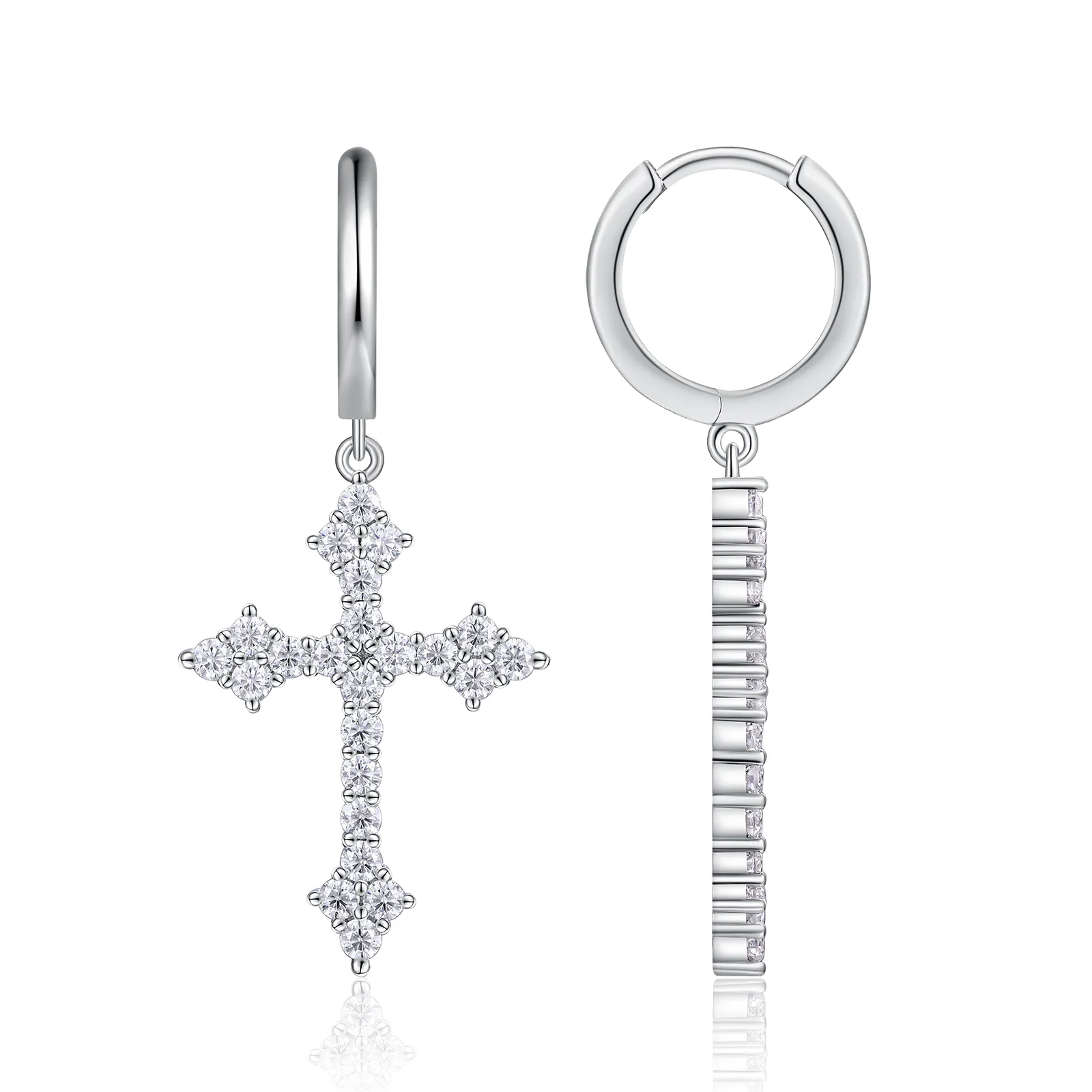 E15379 S925 Silver 18K White Gold Moissanite Cross Earrings 1.38ct