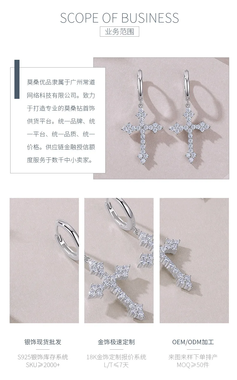 E15379 S925 Silver 18K White Gold Moissanite Cross Earrings 1.38ct detail 3