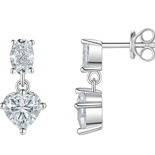 E15503 S925 Silver 18K White Gold Moissanite Light Luxury Stud Earrings 3.0ct