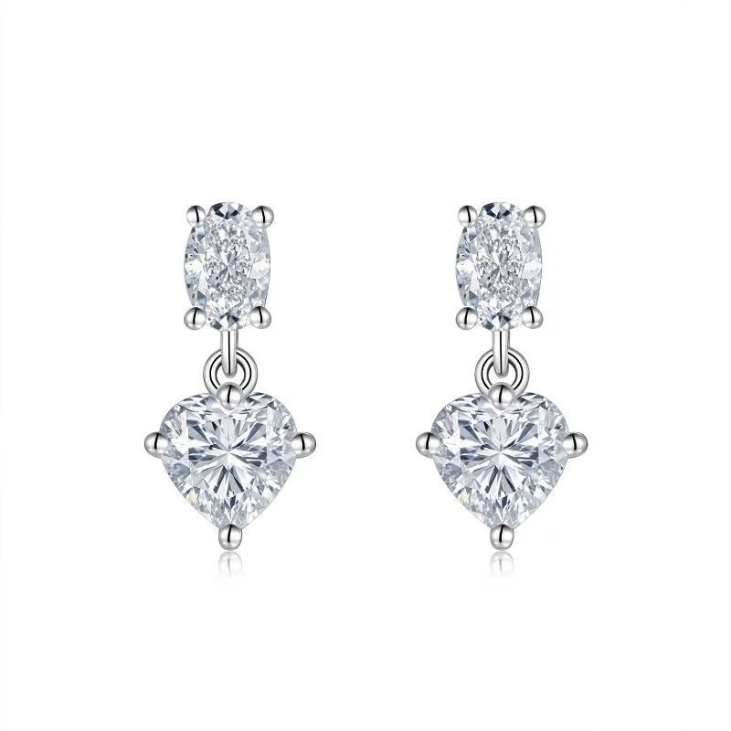 E15503 S925 Silver 18K White Gold Moissanite Light Luxury Stud Earrings 3.0ct