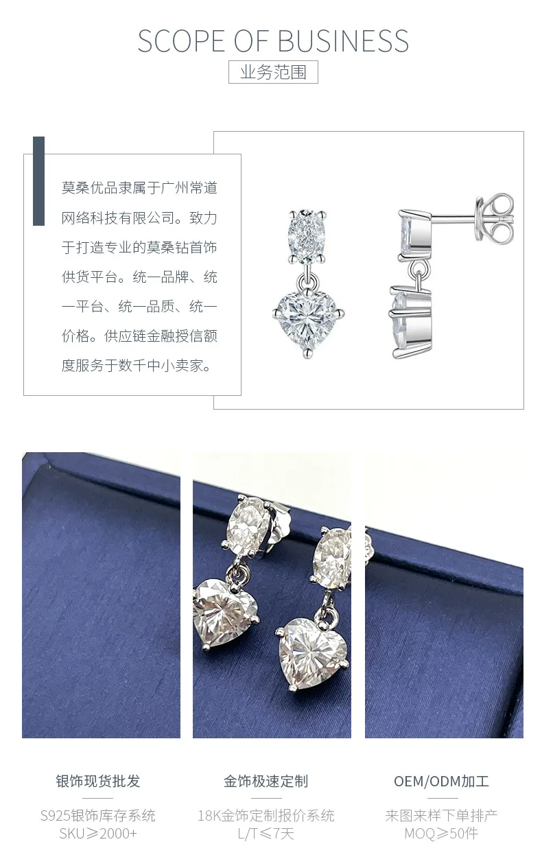 E15503 S925 Silver 18K White Gold Moissanite Light Luxury Stud Earrings 3.0ct de