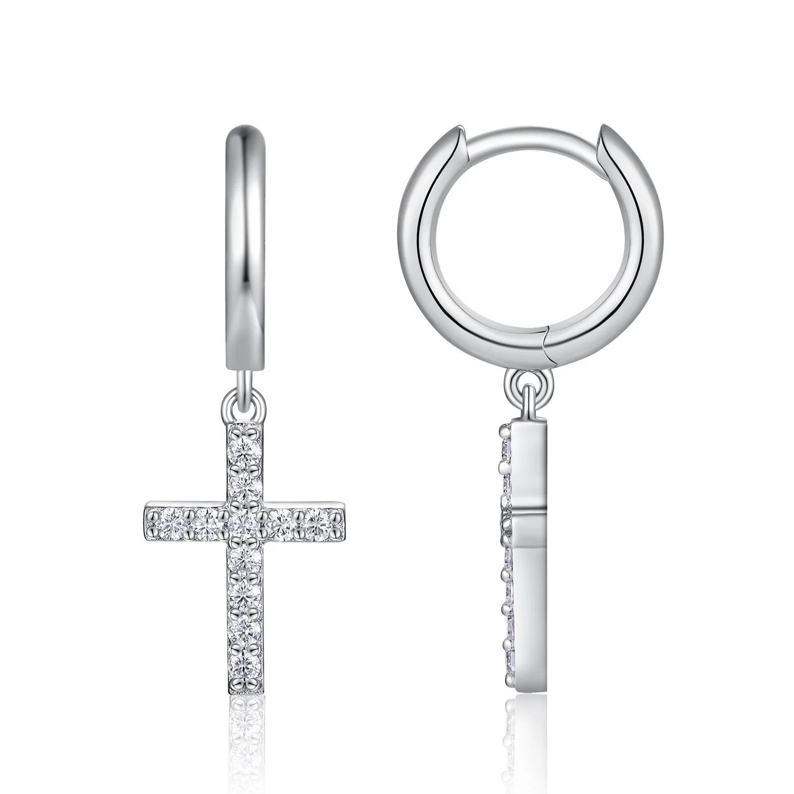 E15378 S925 Silver 18K White Gold Moissanite Cross Earrings 0.26ct