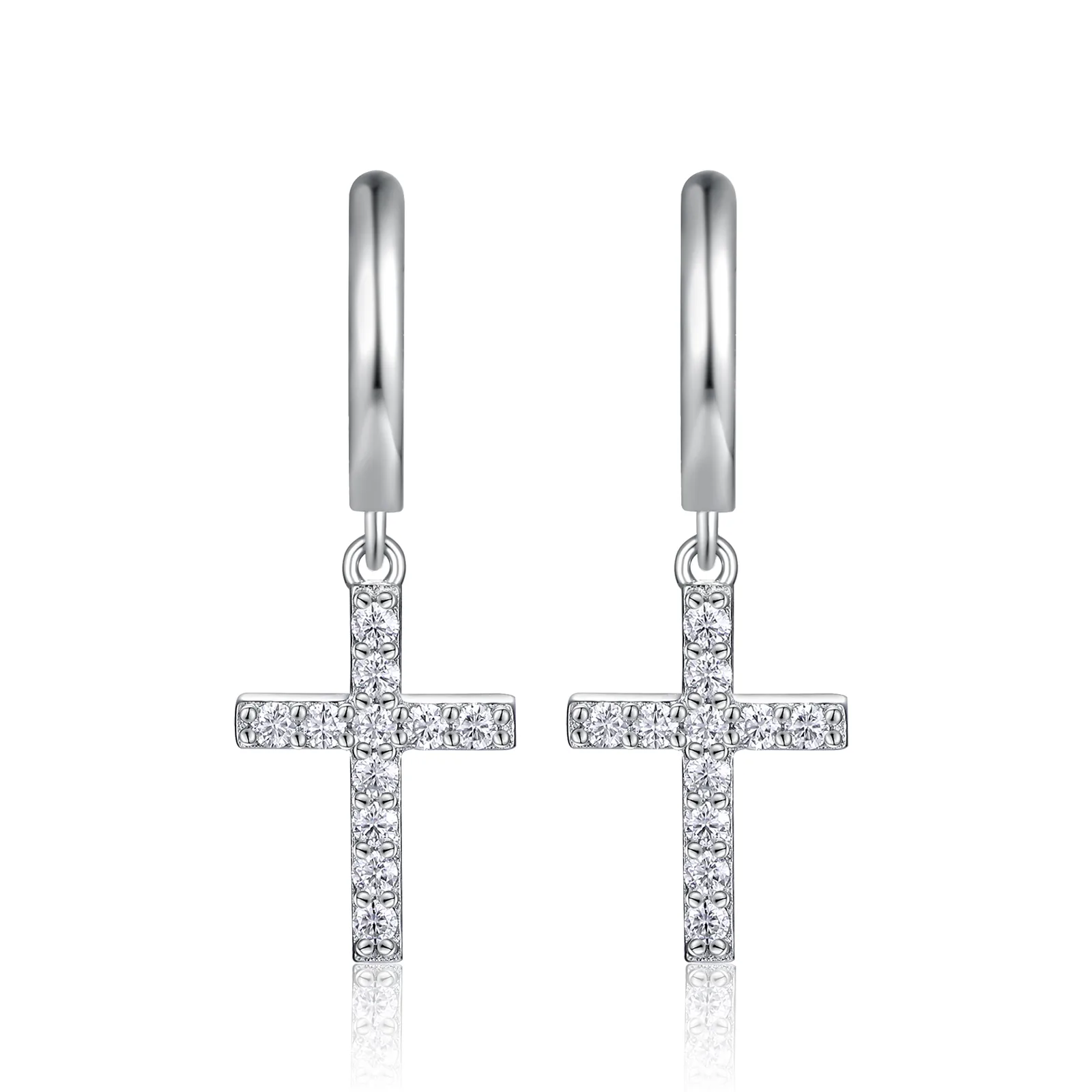 E15378 S925 Silver 18K White Gold Moissanite Cross Earrings 0.26ct