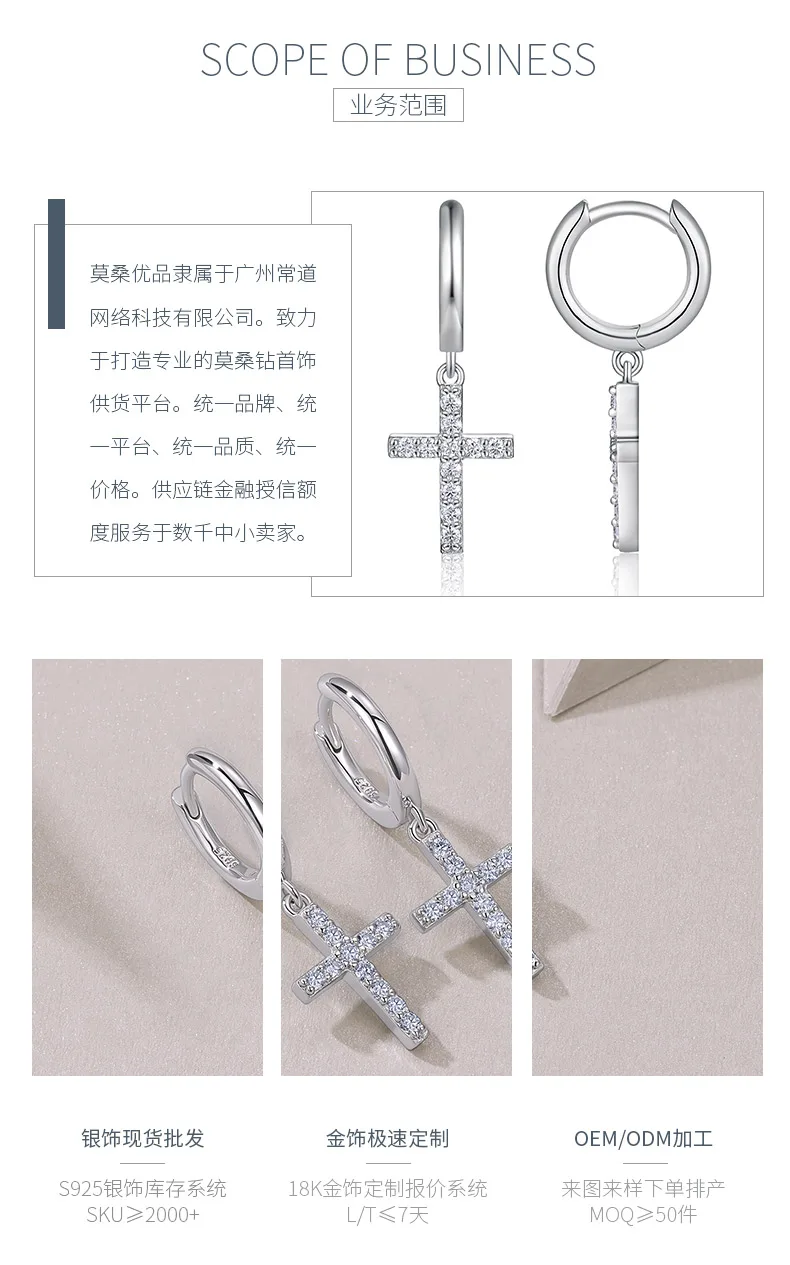 E15378 S925 Silver 18K White Gold Moissanite Cross Earrings 0.26ct detail 3