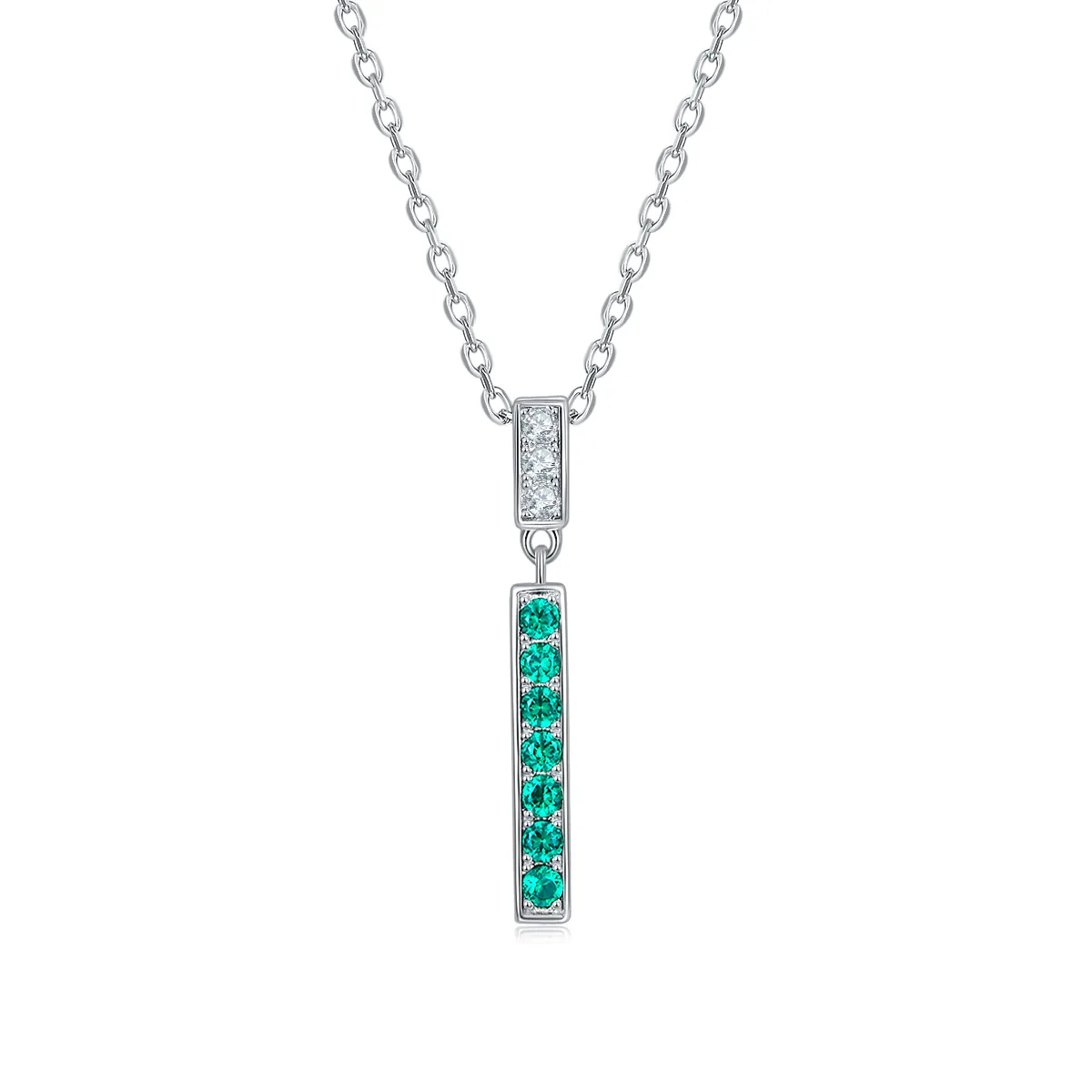 29O Silver S925 Plated 18K White Gold Synthetic Emerald Moissanite Necklace 0.045ct