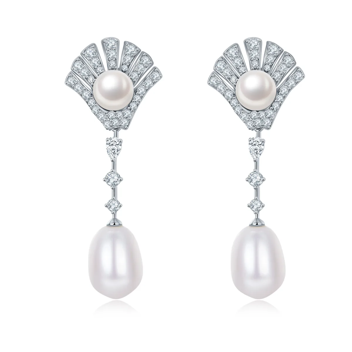 30S S925 Silver 18k White Gold Freshwater Pearl Earrings