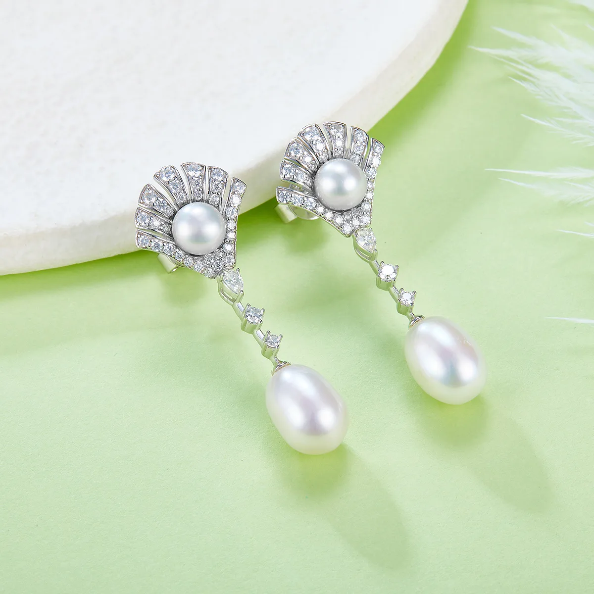 30S S925 Silver 18k White Gold Freshwater Pearl Earrings