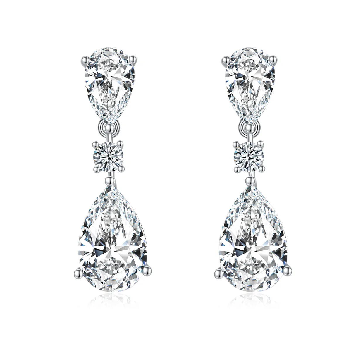 32S S925 Silver 18K White Gold Teardrop Moissanite Sparkling Luxury Earrings 6.16ct