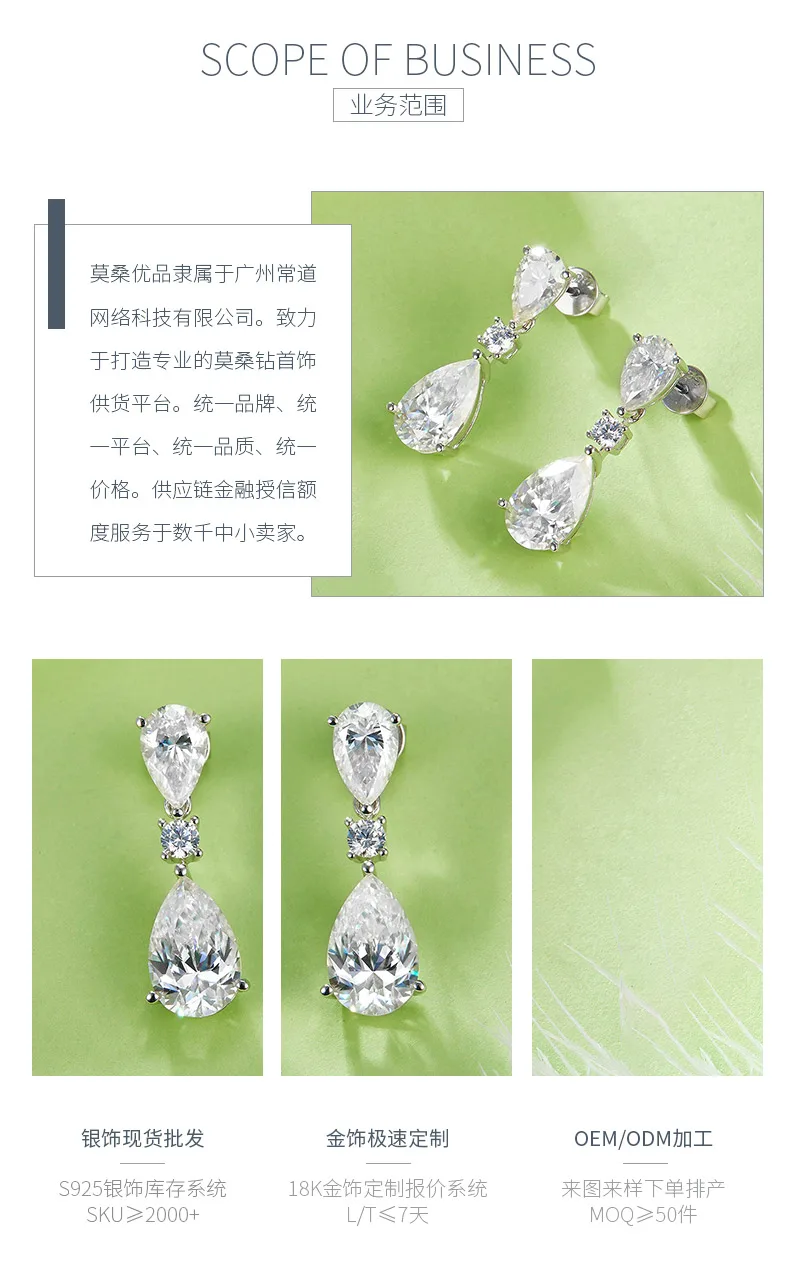 32S S925 Silver 18K White Gold Teardrop Moissanite Sparkling Luxury Earrings 6.1