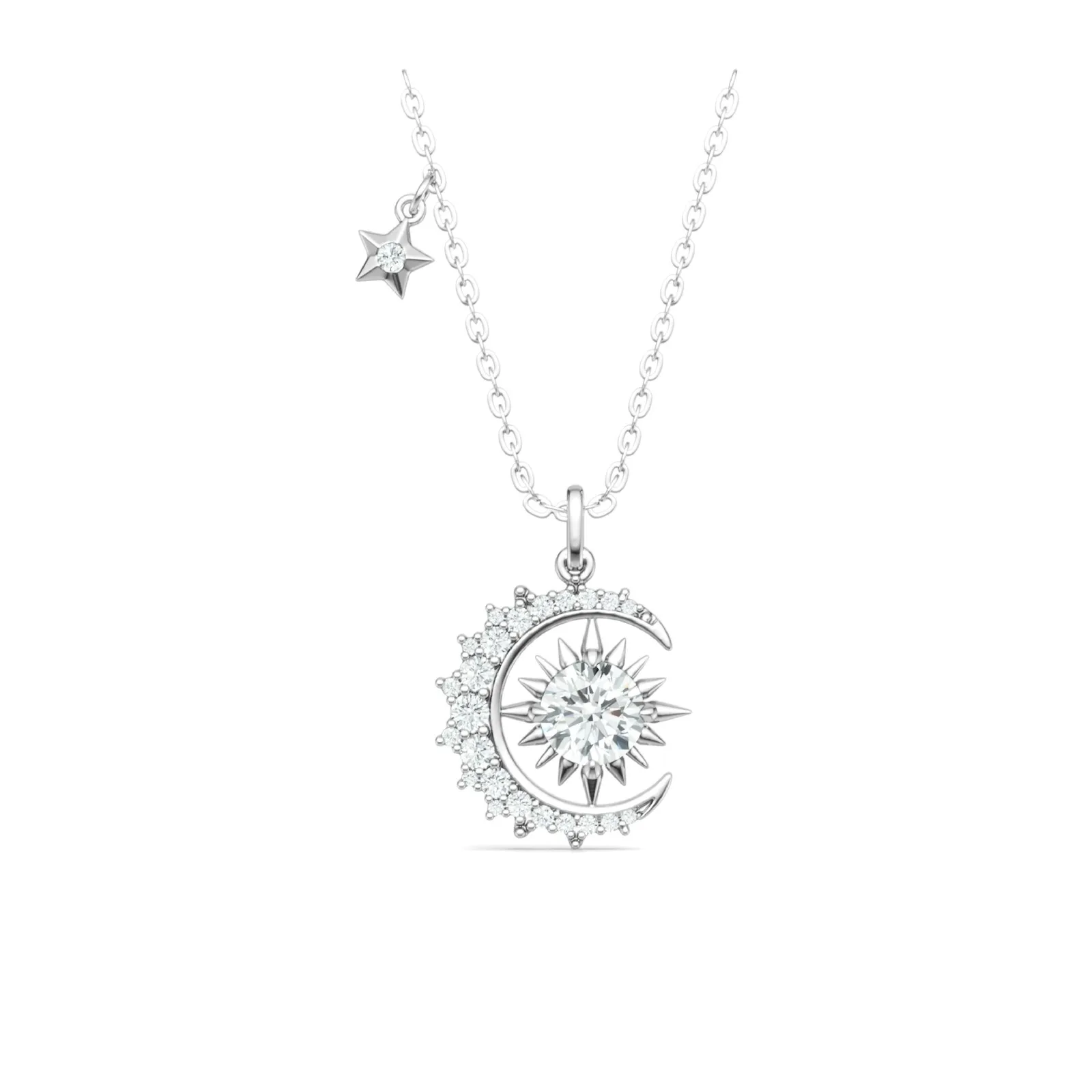 P16354 S925 Silver 18K White Gold Moissanite Star Necklace 1.46ct