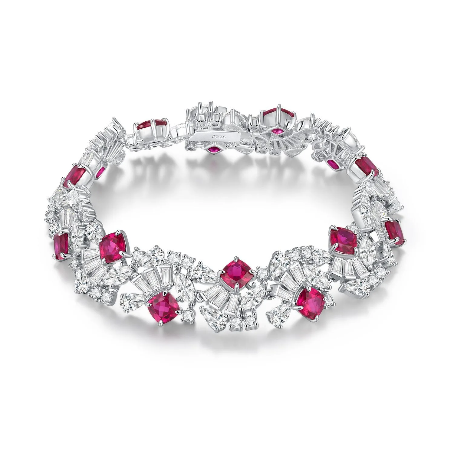 ZHF-L1389 S925 Silver 18K White Gold Cushion Lab-Grown Gemstone Light Luxury Bracelet Center Stone 5.0mm/ Stones
