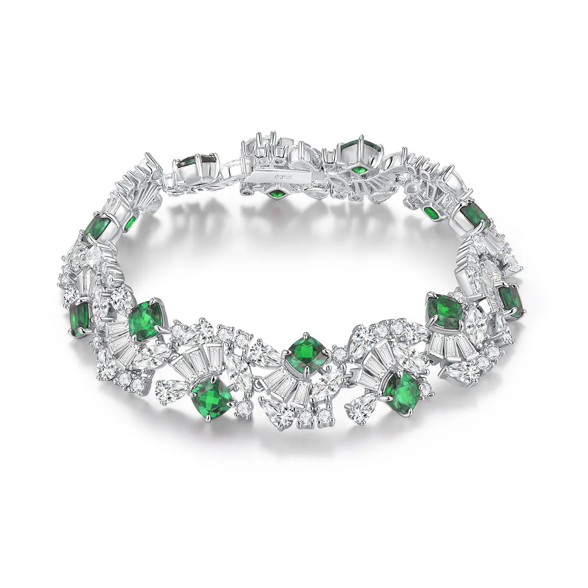 ZHF-L1389 S925 Silver 18K White Gold Cushion Lab-Grown Gemstone Light Luxury Bracelet Center Stone 5.0mm/ Stones