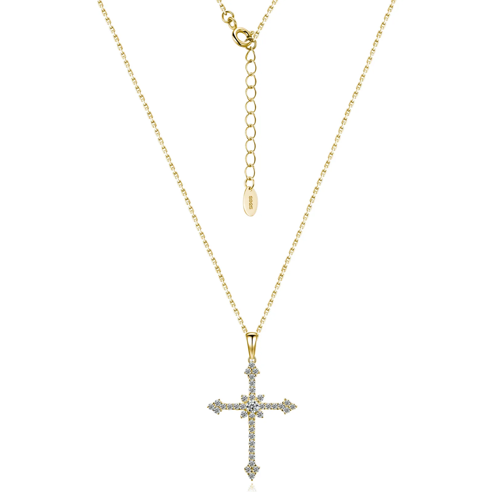 SP0523102 S925 Silver 18K Gold Moissanite Cross Necklace 0.6ct